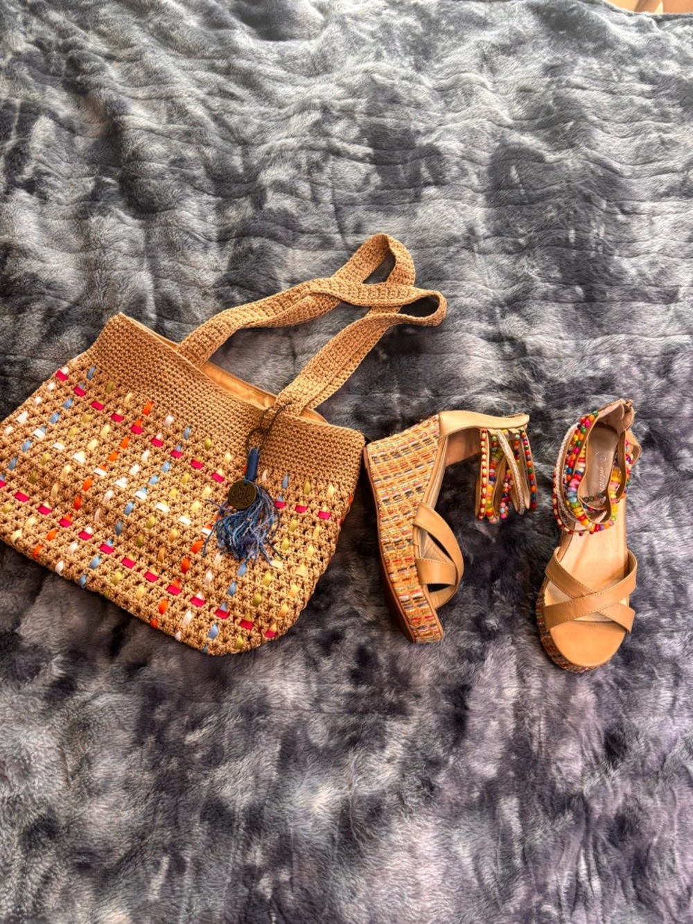 Getmorebeauty beaded wedges size 6.5 The Sak matching bag bundle